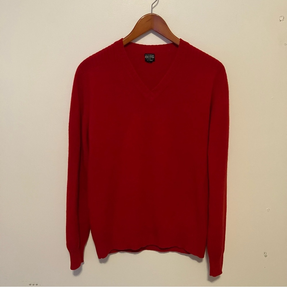 VTG Brooks Brothers Scotland Wool Sweater M Mens V-neck Ribbed Saddle Shoulder